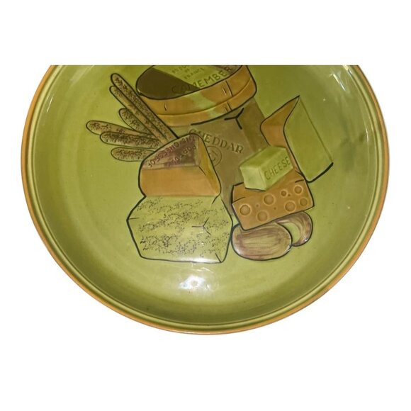 Vintage Los Angeles Potteries Cheese Platter Plate 14.5" Green USA #505 - Picture 4 of 9